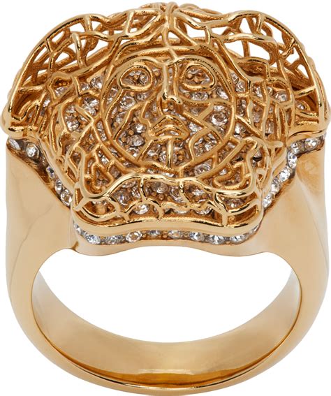 Versace: Gold Crystal 'La Medusa' Ring 